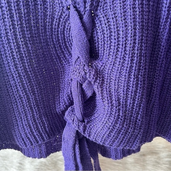 FOREVER 21 Purple S Slouchy Lace Up Back Box Sweater Cable Knit Scoop Neck - Picture 8 of 15